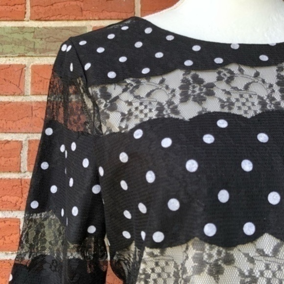 Anthropologie 02Sky Lace Polka Dot Ruched NWT Black White 3/4 Sleeve Dress 👗 - Picture 2 of 14